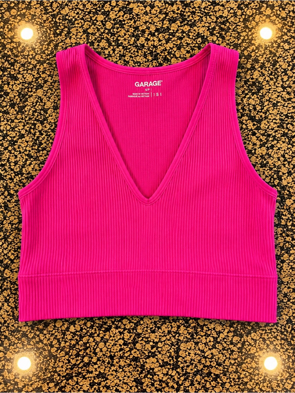 Garage Women's Bright Pink Ribbed V-Neck Tank